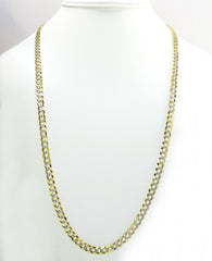14K Yellow Gold 5.5mm Solid Cuban Diamond Cut Pave Curb Link Chain