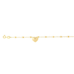 14K Yellow Gold Dangle Heart and Bead Station Ankle Bracelet