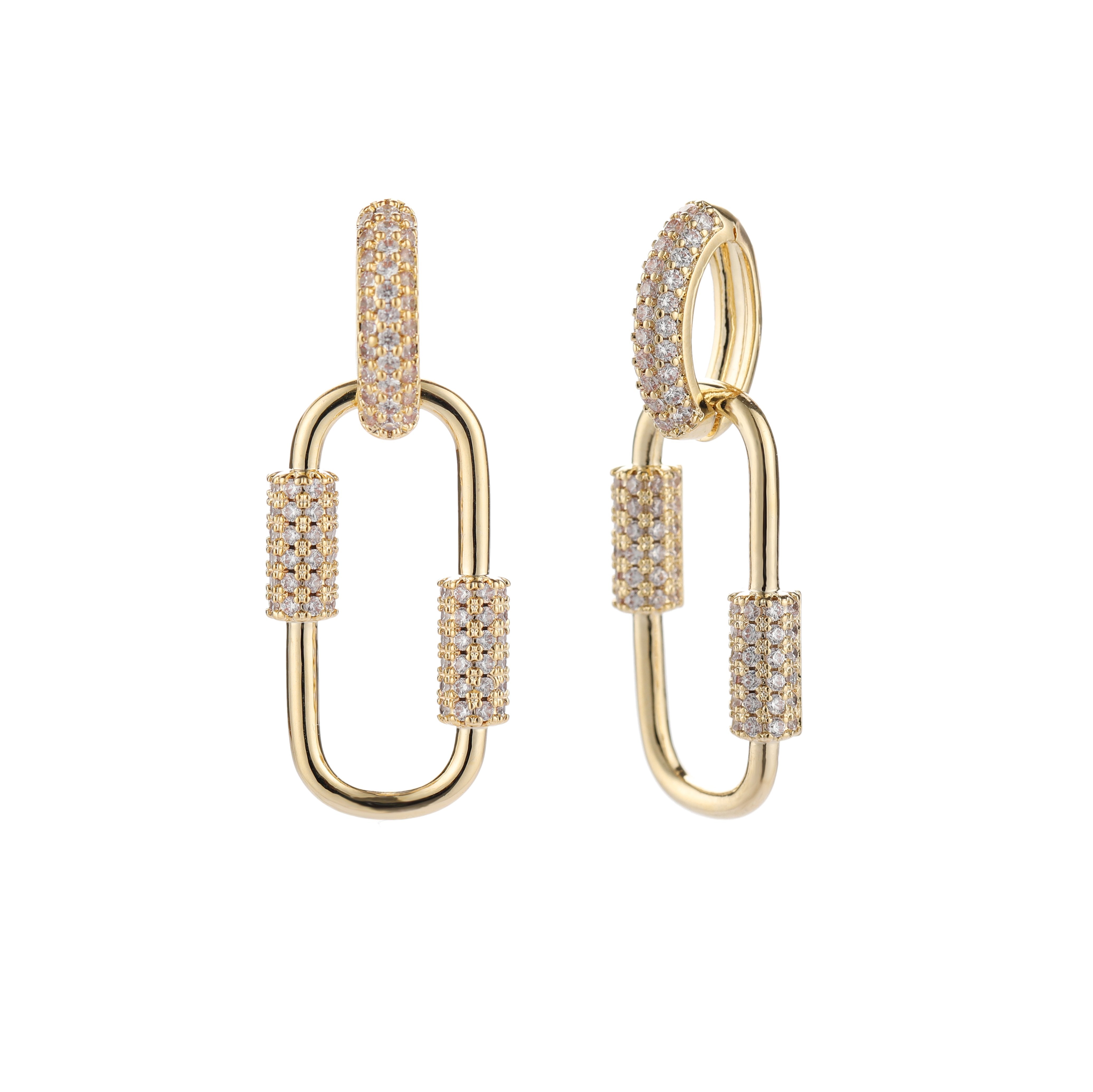 Gold Plated Trendy Paper Clip Micro Pave Drop Earrings