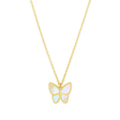 14K Yellow Gold Minimalist Gemstone Butterfly Pendant Necklace