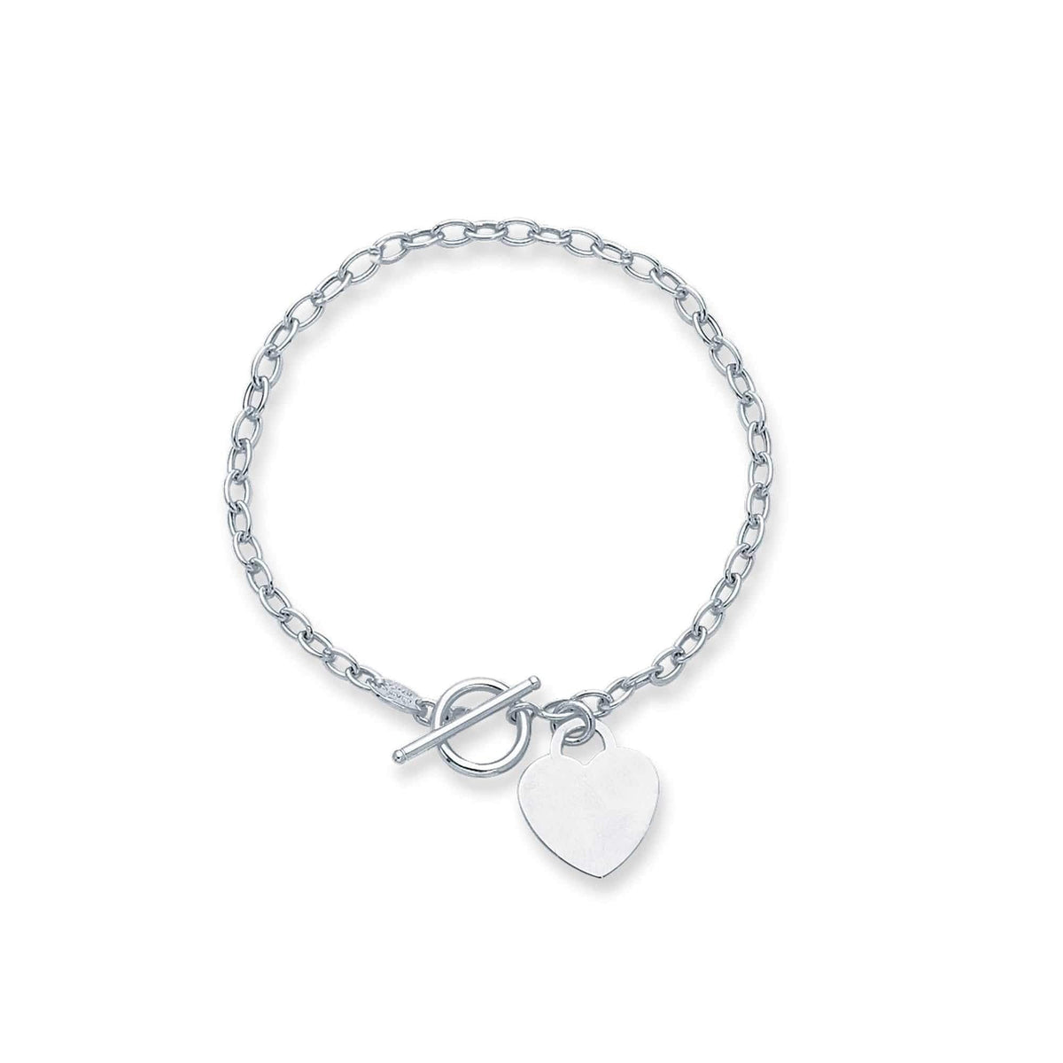 14K Gold Rolo Link Heart Toggle Bracelet