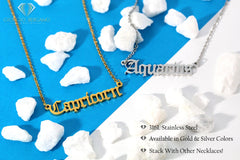 Stainless Steel 12 Zodiac Old English, Nameplate Pendant Necklace