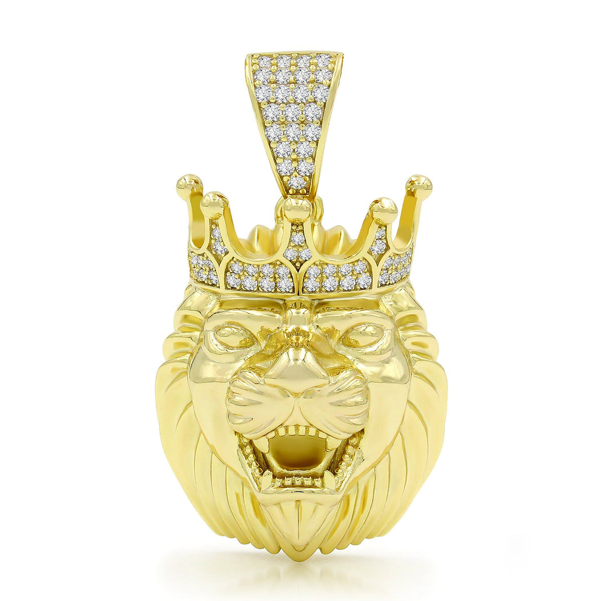 925 Sterling Silver Micro Pave Hip Hop Crowned Lion Head Pendant Only
