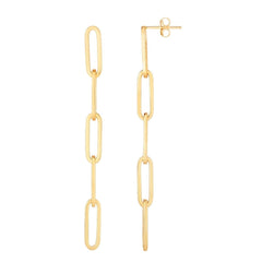 14K Yellow Gold Paper Clip High Polish Dangle Drop Earrings