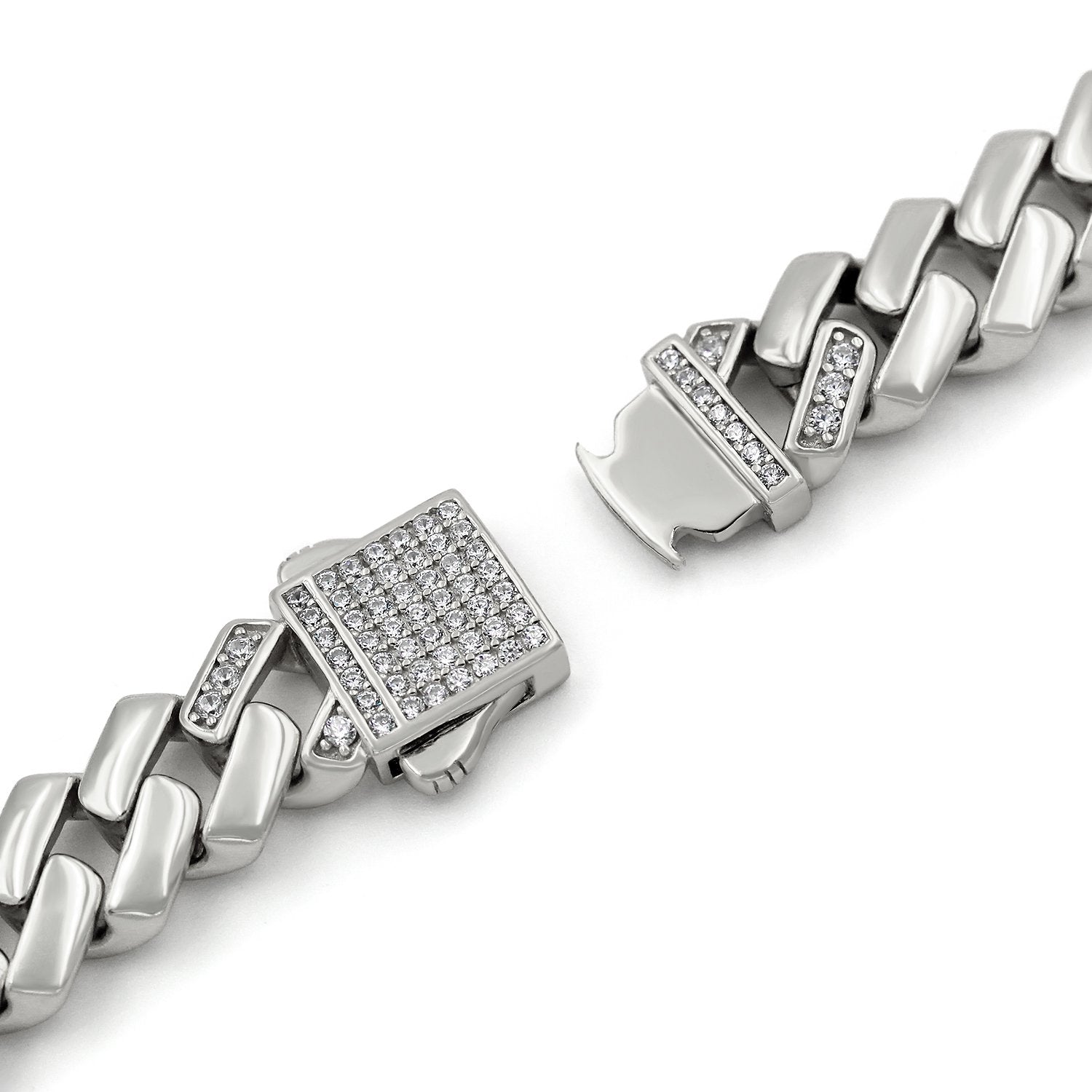 925 Sterling Silver Micro Pave Miami Cuban Edged Chain or Bracelet, Iced Out Lock