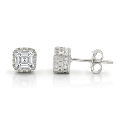 925 Sterling Silver Gold Plated Asscher Cut Crowned Stud Earring