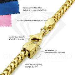 925 Sterling Silver 3.5mm Solid Franco Gold Plated Chain