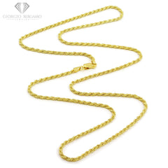 925 Sterling Silver 2.5mm Solid Rope Diamond Cut Gold Plated Chain
