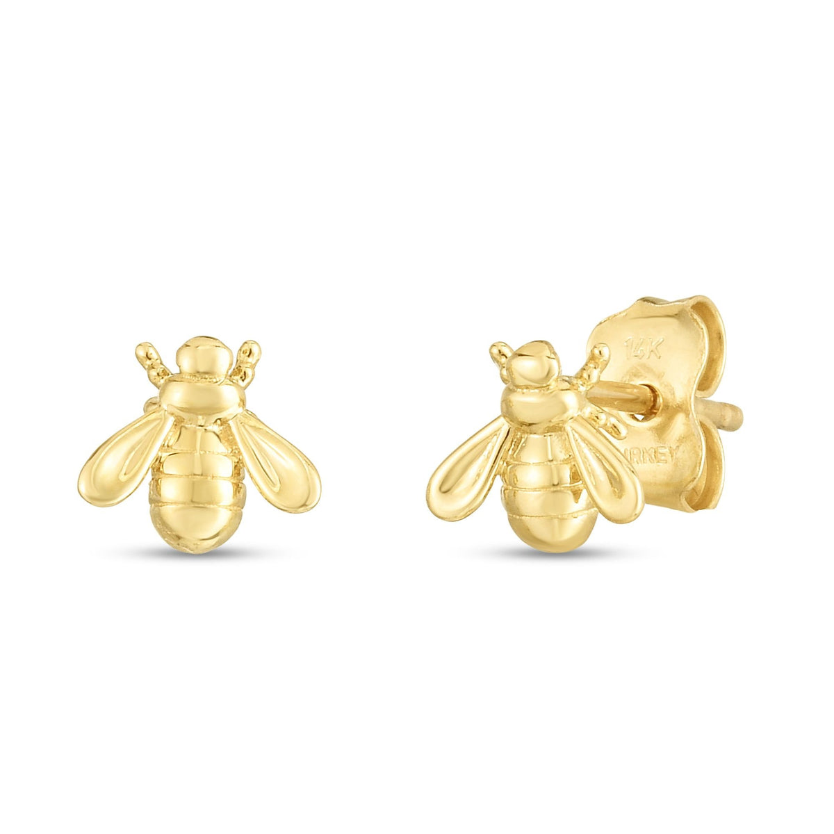 14K Yellow Gold Minimalist Bumblebee Trendy Stud Earring