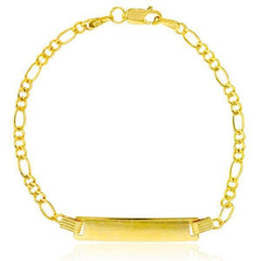 14k Yellow Gold Hollow Figaro ID Childrens Bracelet