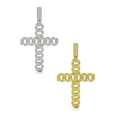 925 Sterling Silver Micro Pave Miami Cuban Cross Pendant Only