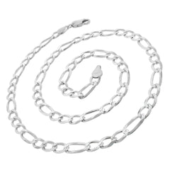 925 Sterling Silver Solid Figaro 6mm Diamond Cut Pave ITProLux Link Chain