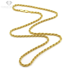 925 Sterling Silver 4mm Solid Rope Diamond Cut Gold Plated Chain