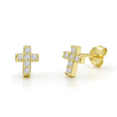 925 Sterling Silver Gold Plated Minimalist Cross Stud Earring