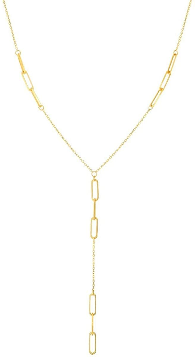 14K Yellow Gold Fancy Lariat Paper Clip Chain Y Necklace