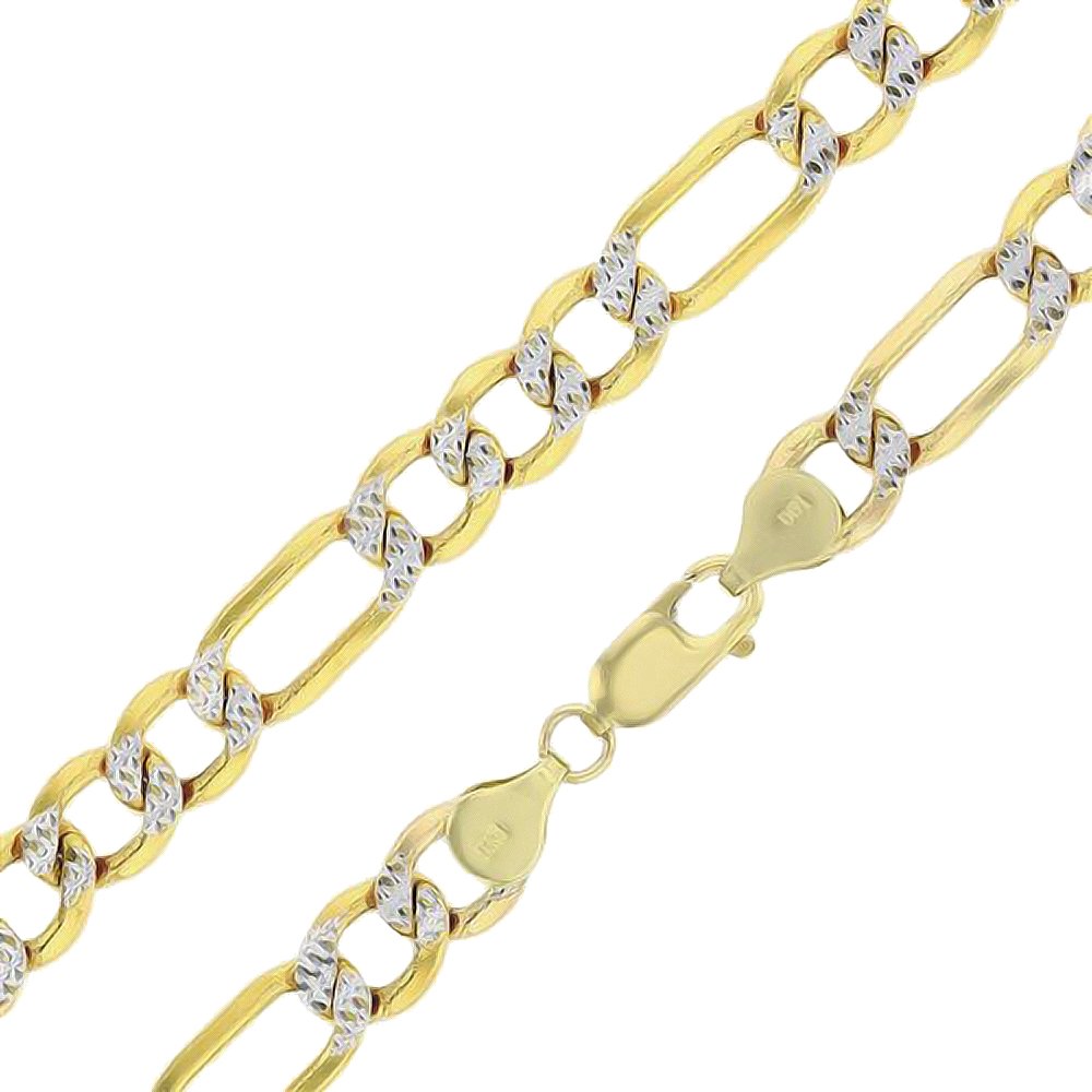 14K Yellow Gold 9mm Hollow Figaro Diamond Cut Pave Link Chain