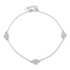 925 Sterling Silver Micro Pave Minimalist Heart Ankle Bracelet