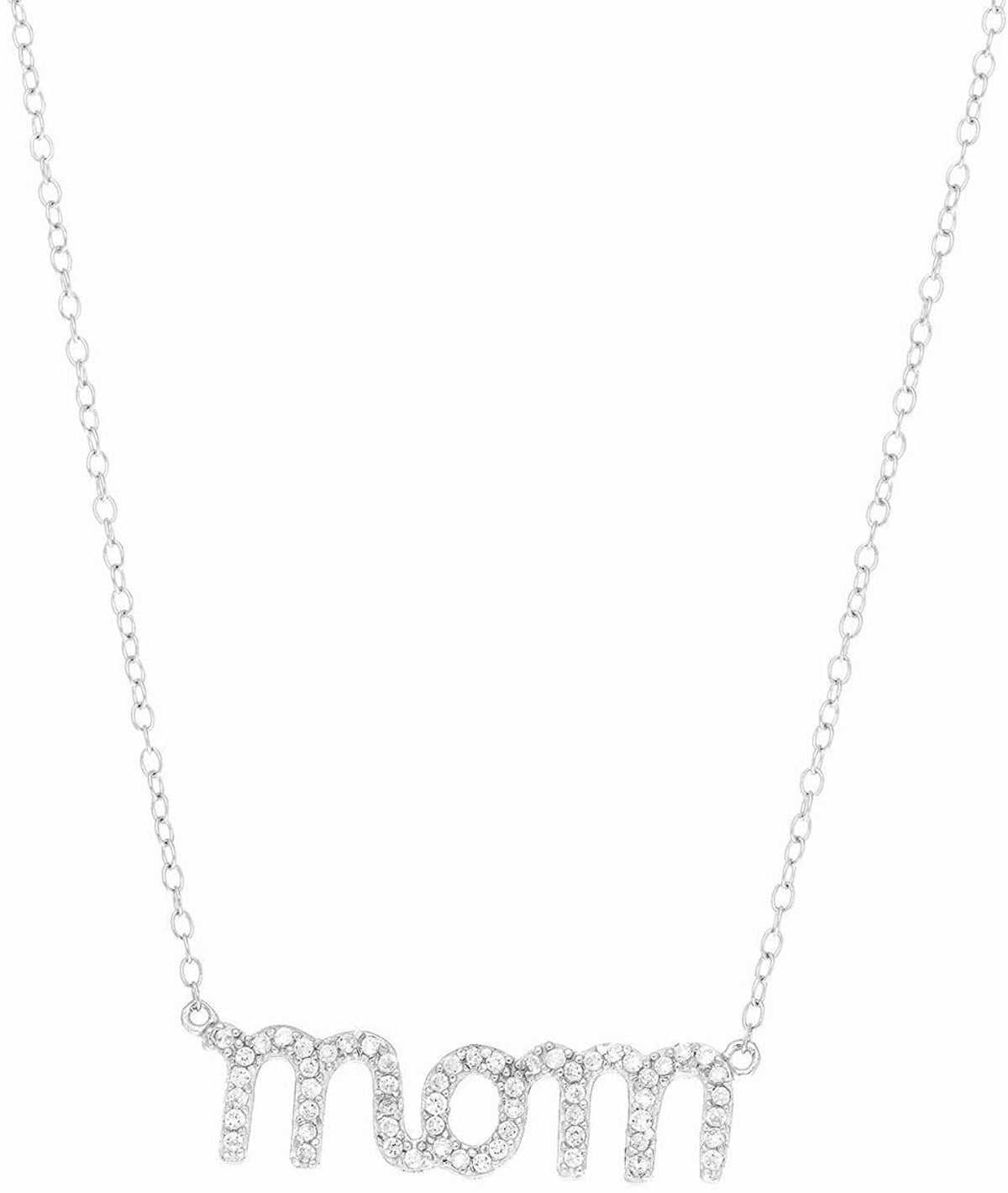 925 Sterling Silver Micro Pave Mom Bar Necklace