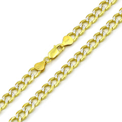 925 Sterling Silver Solid Cuban 6.5mm Diamond Cut Pave Gold Plated Curb Link Chain