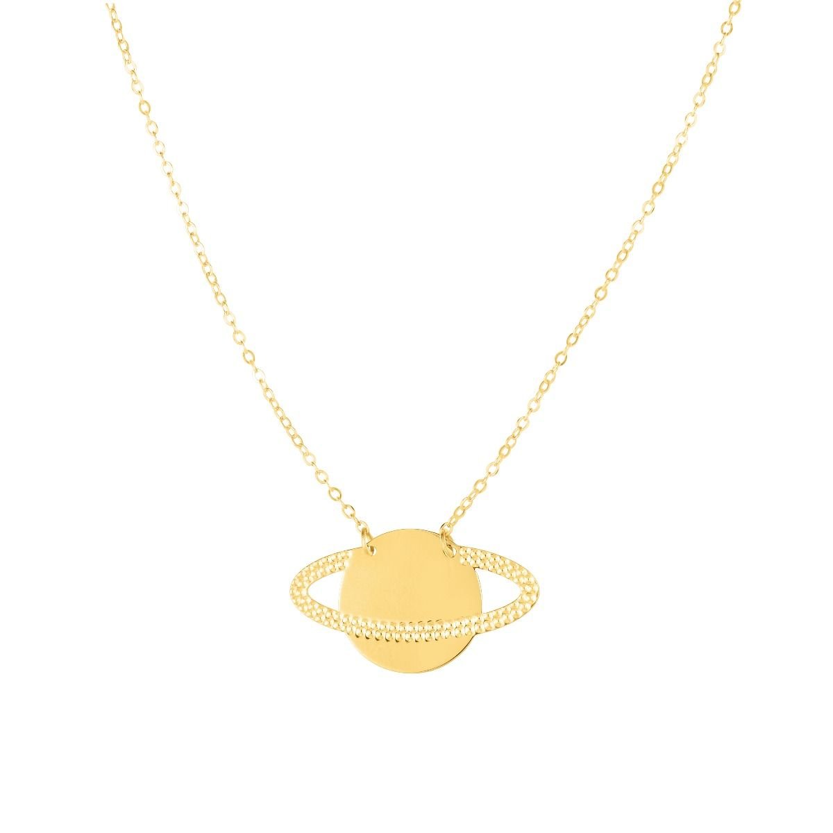 14K Yellow Gold Solar System, Saturn Pendant Necklace