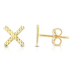 14K Gold Italian Diamond Cut X Stud Earrings