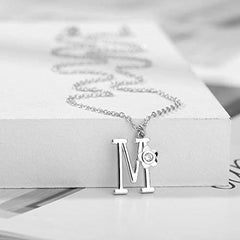 Giorgio Bergamo Stainless Steel Gold Plated A - Z, 26 Letter Cubic Zirconia Flower Initial Pendant Necklace