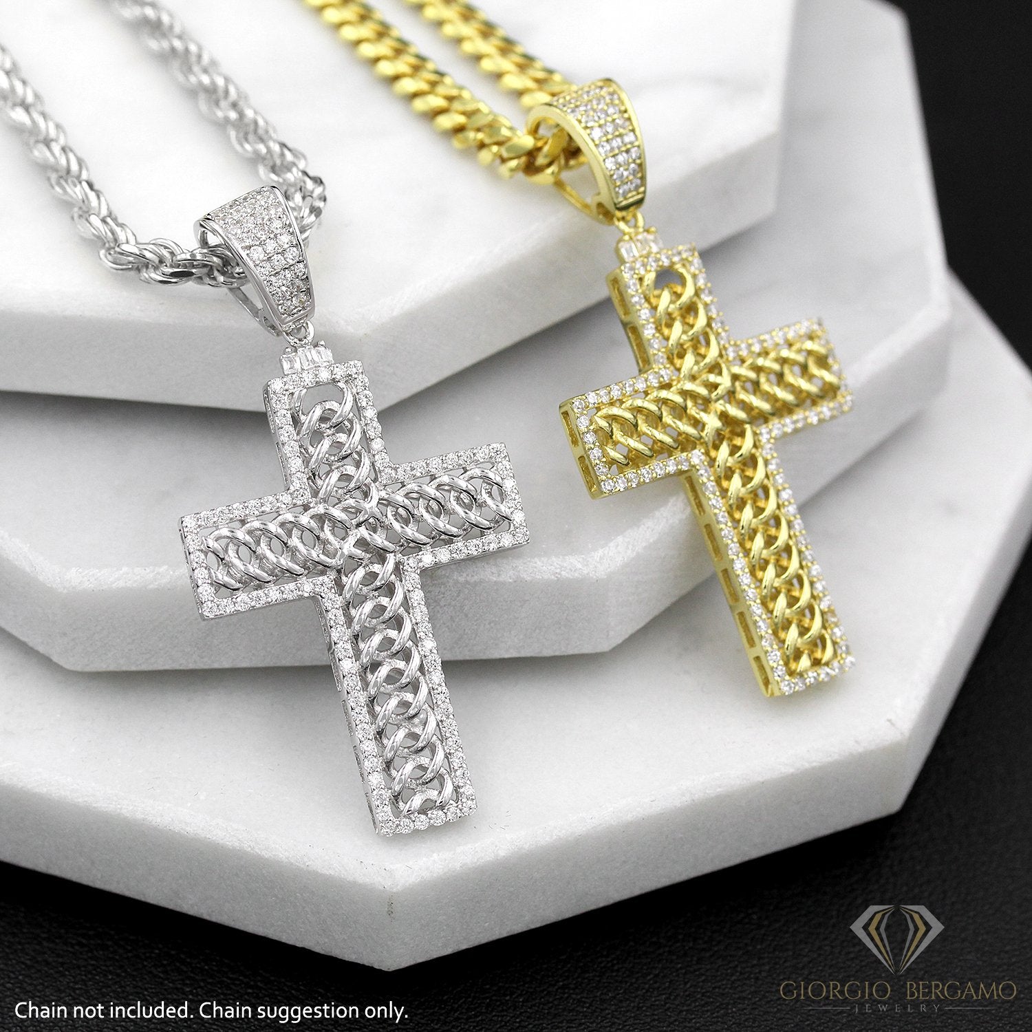 925 Sterling Silver Micro Pave Woven Cross Pendant Only