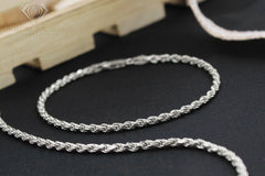 925 Sterling Silver 3mm Solid Rope Diamond Cut Rhodium Bracelet