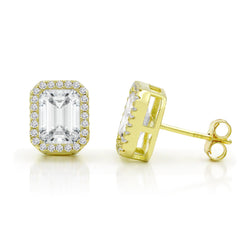925 Sterling Silver Gold Plated Micro Pave Emerald Halo Stud Earring