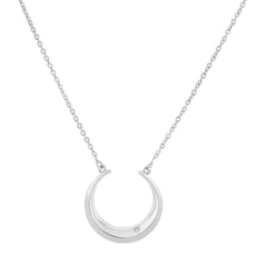 925 Sterling Silver Cubic Zirconia Accent Crescent Moon Pendant Necklace