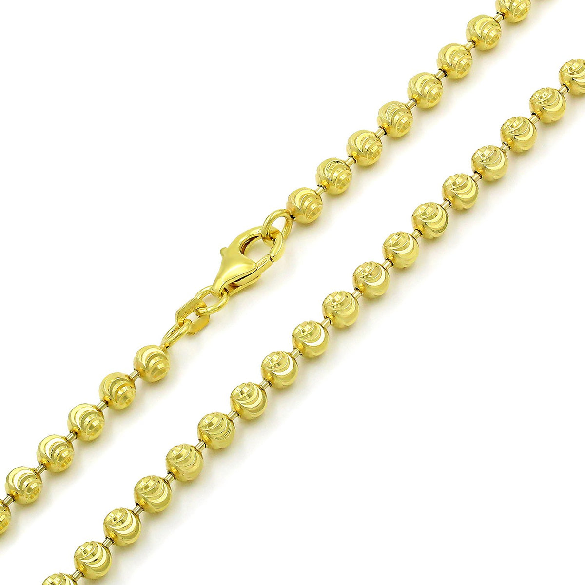 925 Sterling Silver 4mm Moon-Cut Ball Bead Gold Plated Chain