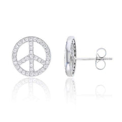 925 Sterling Silver Micro Pave Peace Sign Stud Earrings
