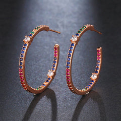 Gold Plated Micro Pave Inside Out Cubic Zirconia Hoop Earrings
