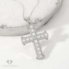 925 Sterling Silver Micro Pave Cross Pendant Necklace,
