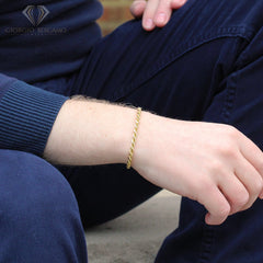 14K Yellow Gold 4mm Solid Rope Diamond Cut Bracelet