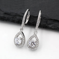 925 Sterling Silver Micro Pave Tear Drop LeverBack Earring