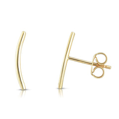 14K Gold Curved Bar Ear Climber Stud Earrings