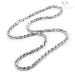 925 Sterling Silver 5.5mm Solid Rope Diamond Cut Rhodium Chain