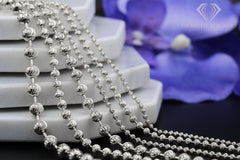 14K White Gold 2.5mm Ball Bead Moon Cut Chain