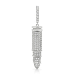 925 Sterling Silver Micro Pave 3D Rifle Bullet Pendant Only