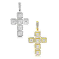 925 Sterling Silver Micro Pave Baguette Cross Pendant Only