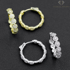 925 Sterling Silver Micro Pave Cluster Hoop Earrings