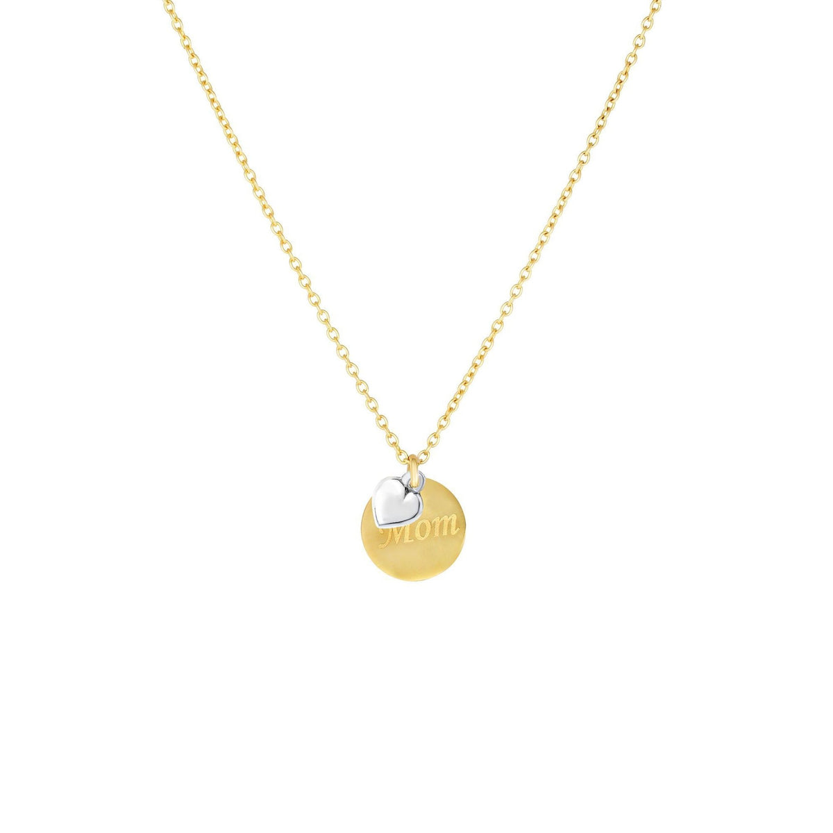 14K Two Tone Gold Polished Mom Disc Pendant Necklace