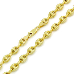 925 Sterling Silver 8mm Puff Mariner Hollow Gold Plated Chain