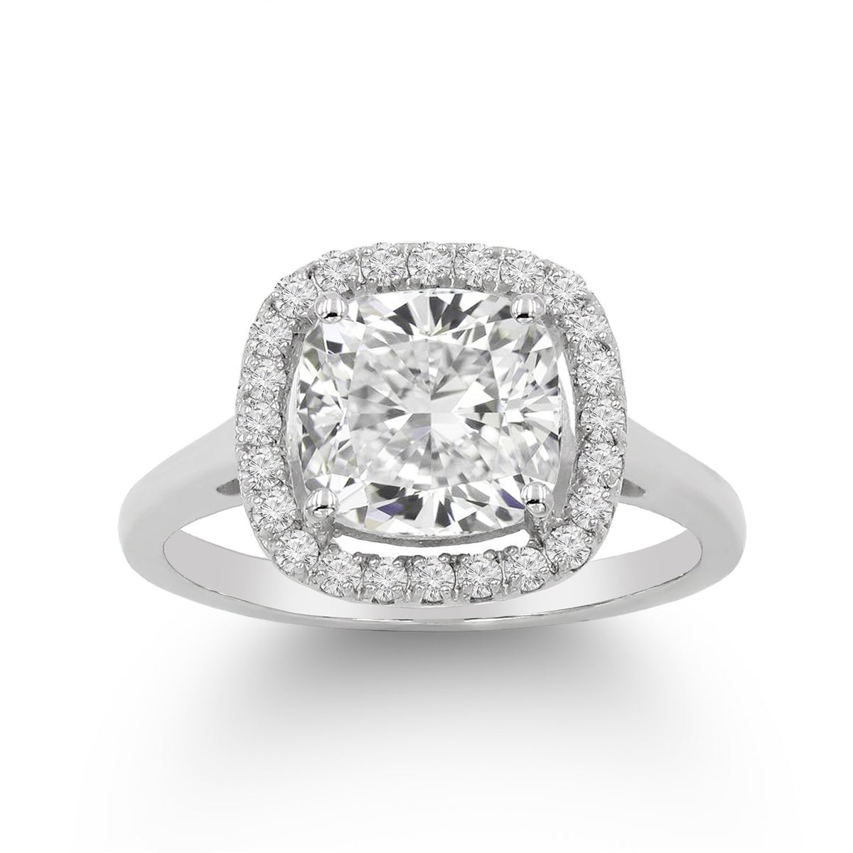 3.50 CTTW Moissanite Cushion Cut Halo Engagement Ring in 925 Sterling Silver