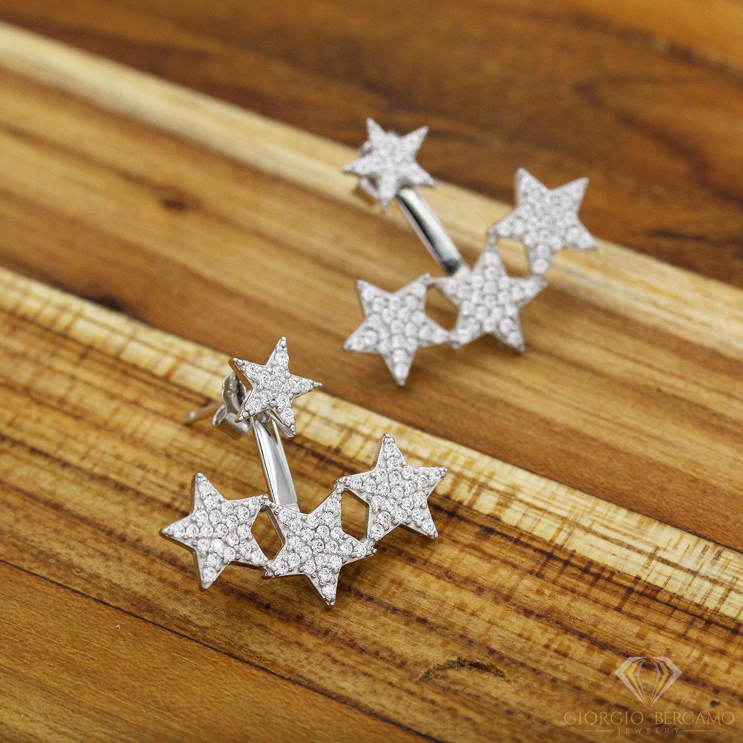 925 Sterling Silver Micro Pave Star Ear Cuff Earring