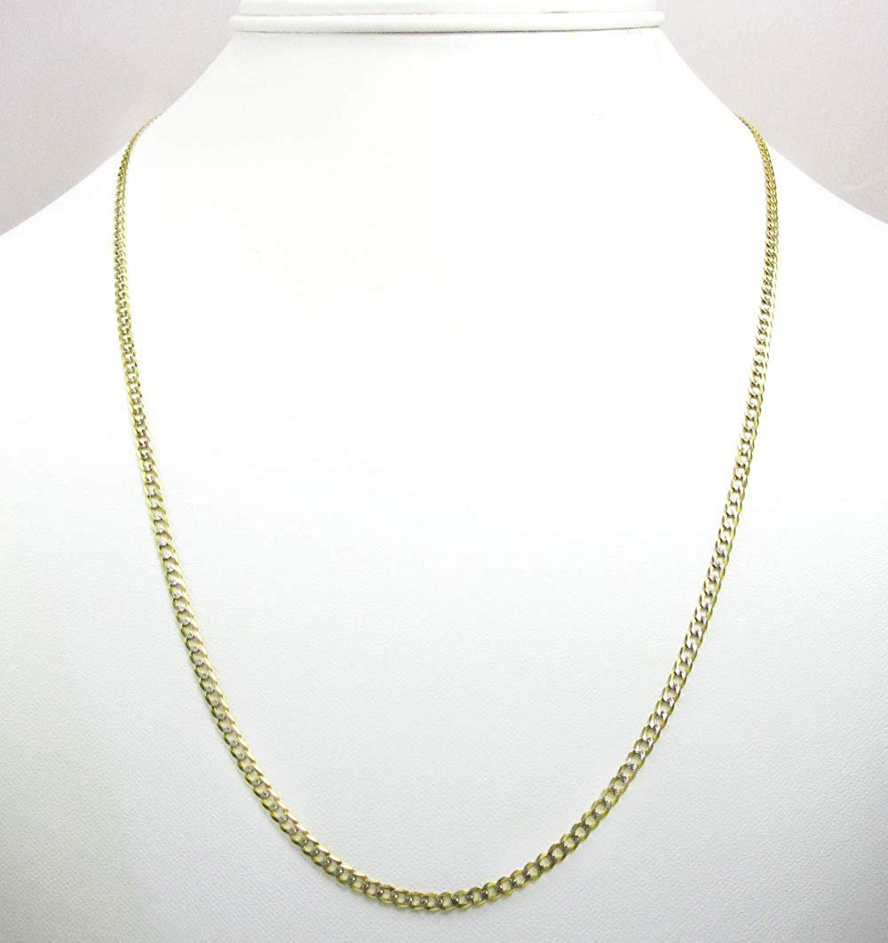 14K Yellow Gold Solid Cuban Diamond Cut Pave Curb Link Chain