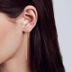 14K Gold Diamond Cut Long Bar Drop Earring