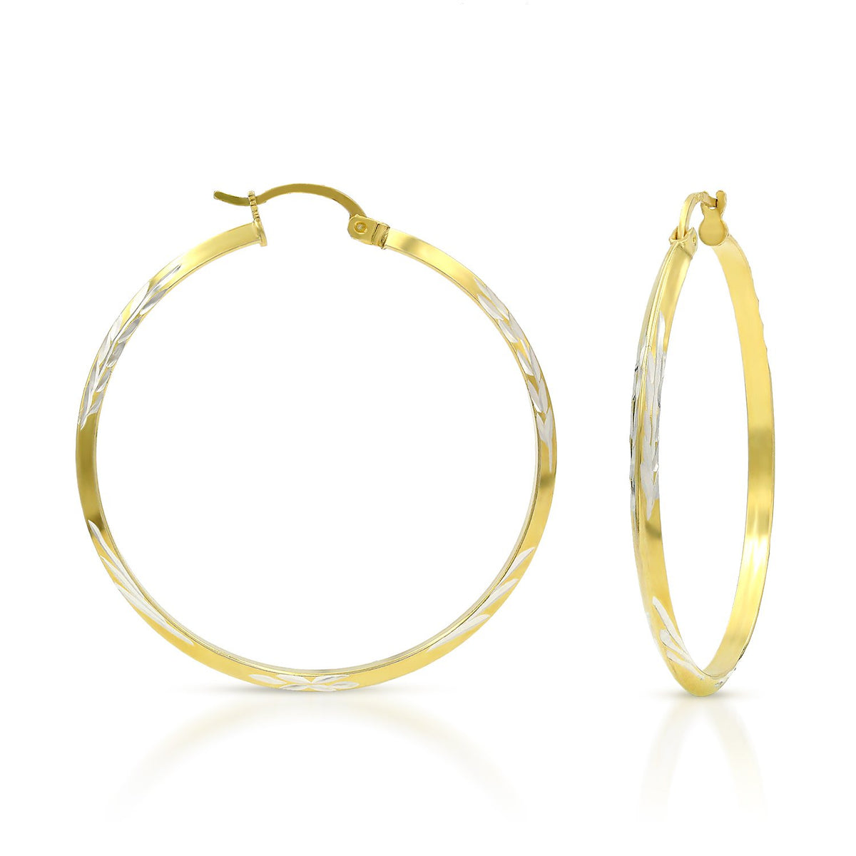 925 Sterling Silver Two-Tone Diamond Cut Hoop Earrings