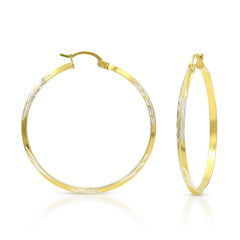925 Sterling Silver Two-Tone Diamond Cut Hoop Earrings